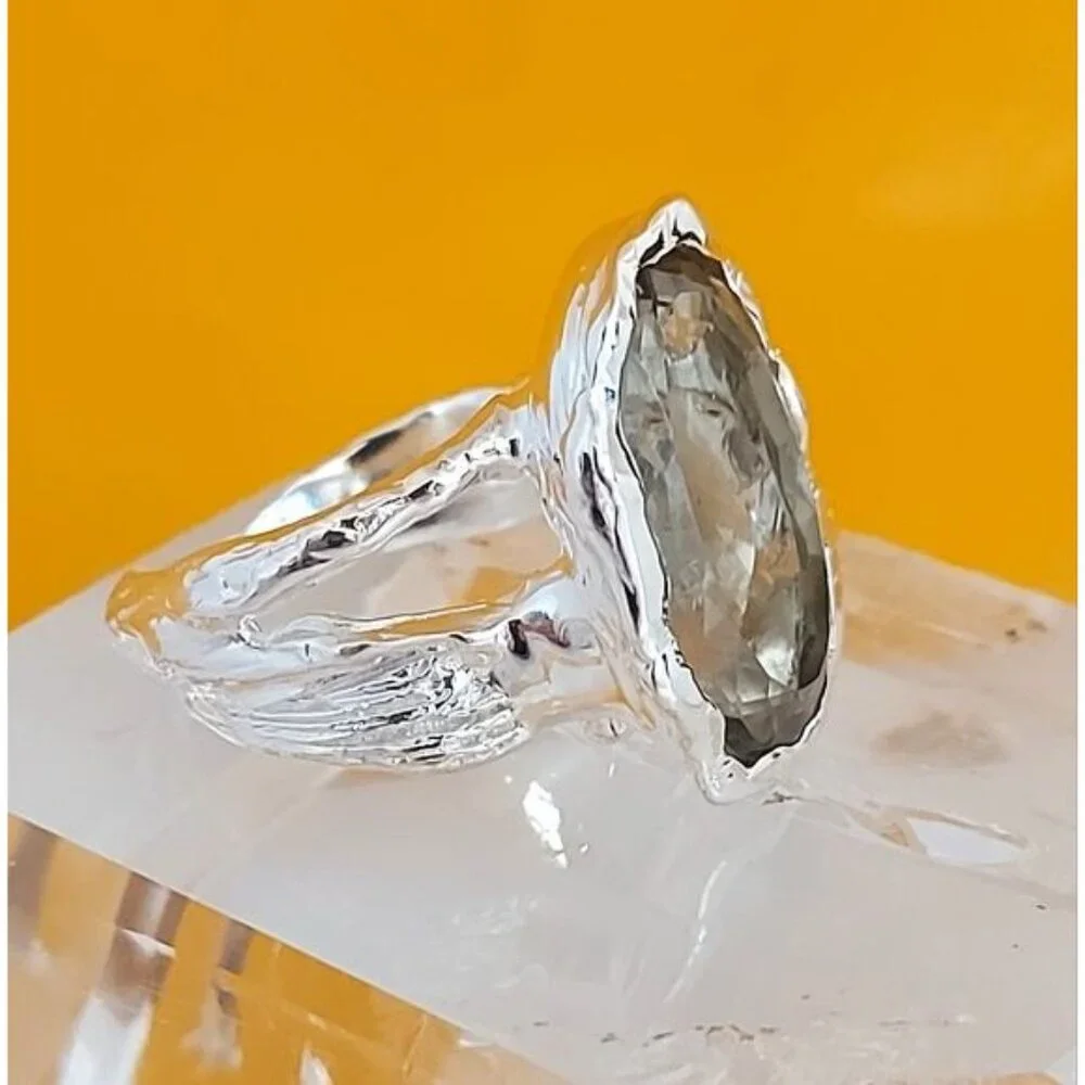 16 ct Natural Green‎ Amethyst 925 Sterling Silver Size 7 - Picture 3 of 10